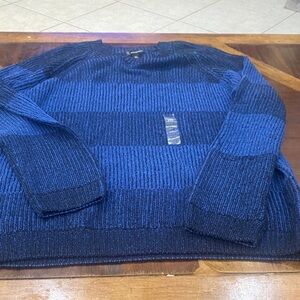 INC International Concepts Blue and Black Striped Crewneck Sweater